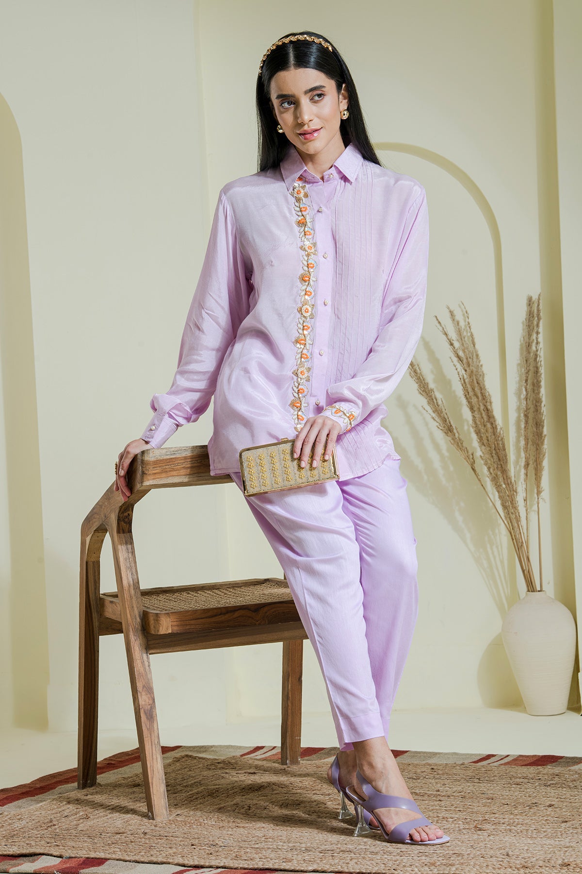 Buy Lilac Embroidered Shirt & Pants by The Maive for women online at ScrollnShops